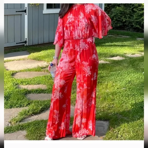 NWT PINKO Aquarius Tuta Jumpsuit  wide leg flutter sleeve pink sz 46 us 14 - Picture 6 of 11